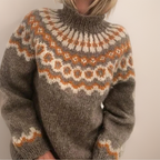 Gia - Women's Fair Isle Turtleneck Sweater with Geometric Yoke