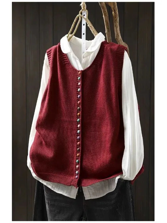 Giselle - Women's Button-Front Knit Vest Cardigan