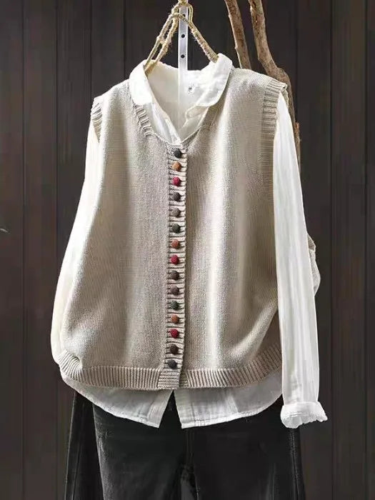 Giselle - Women's Button-Front Knit Vest Cardigan