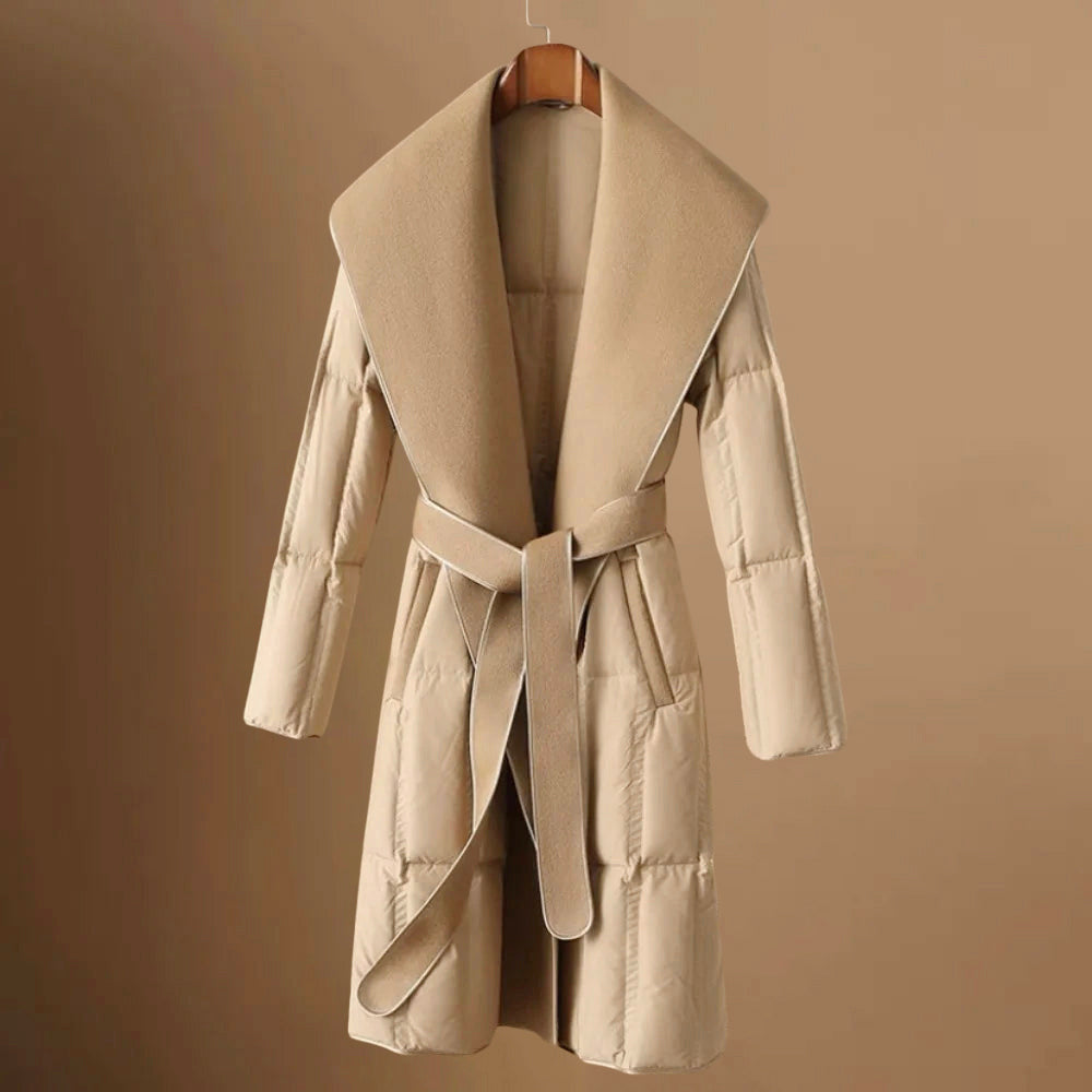 Grace - Women's Belted Shawl Collar Quilted Puffer Coat