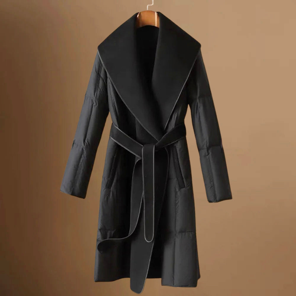 Grace - Women's Belted Shawl Collar Quilted Puffer Coat