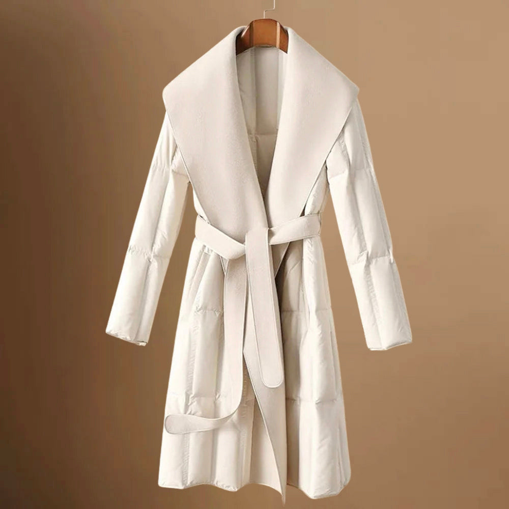 Grace - Women's Belted Shawl Collar Quilted Puffer Coat