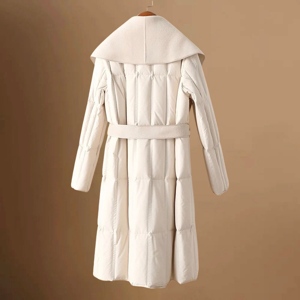 Grace - Women's Belted Shawl Collar Quilted Puffer Coat