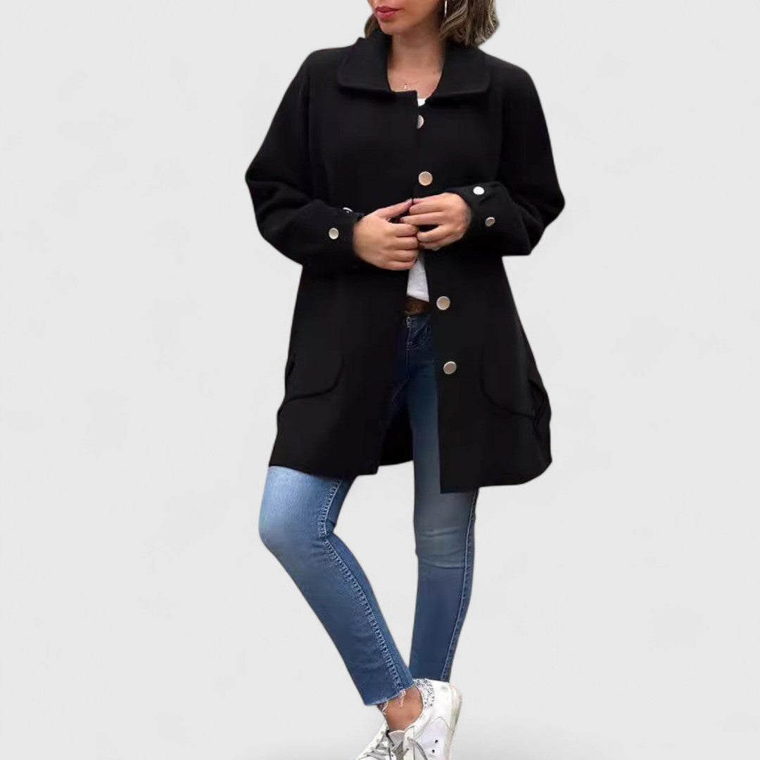 Gwendolyn - Women's Button-Front Wool Coat with Notch Collar