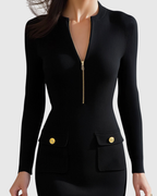 Hadley - Women's Fitted Zip-Up Midi Dress