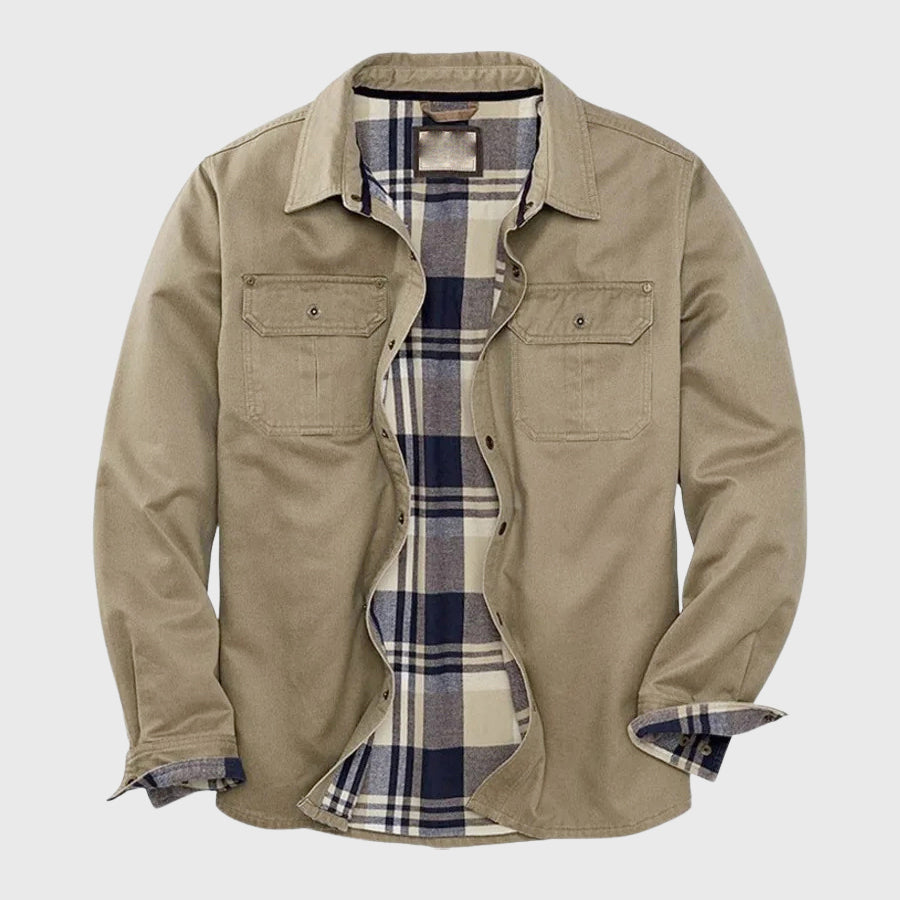Harlan - Men's Canvas Shirt Jacket with Plaid Flannel Lining
