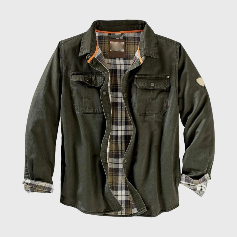 Harlan - Men's Canvas Shirt Jacket with Plaid Flannel Lining