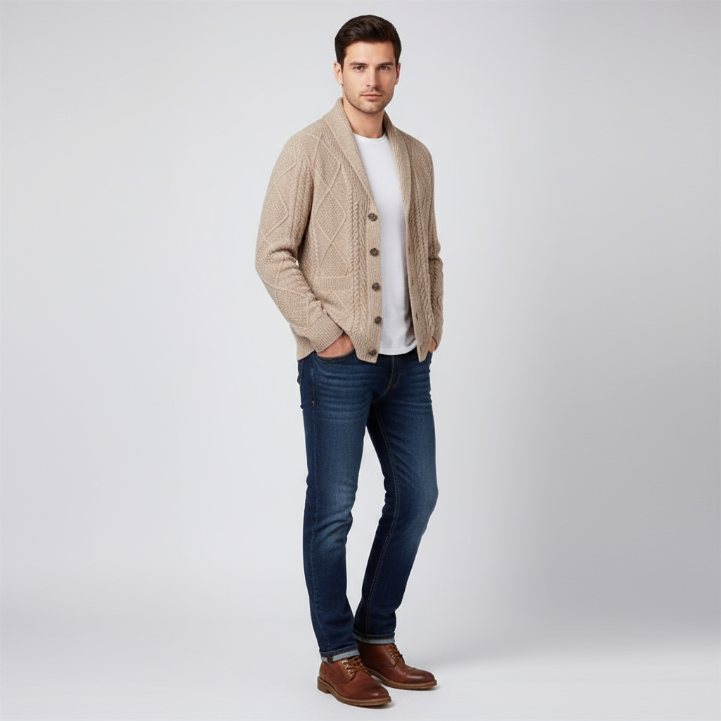 Harley - Men's Wool Cable-Knit Button-Front Cardigan