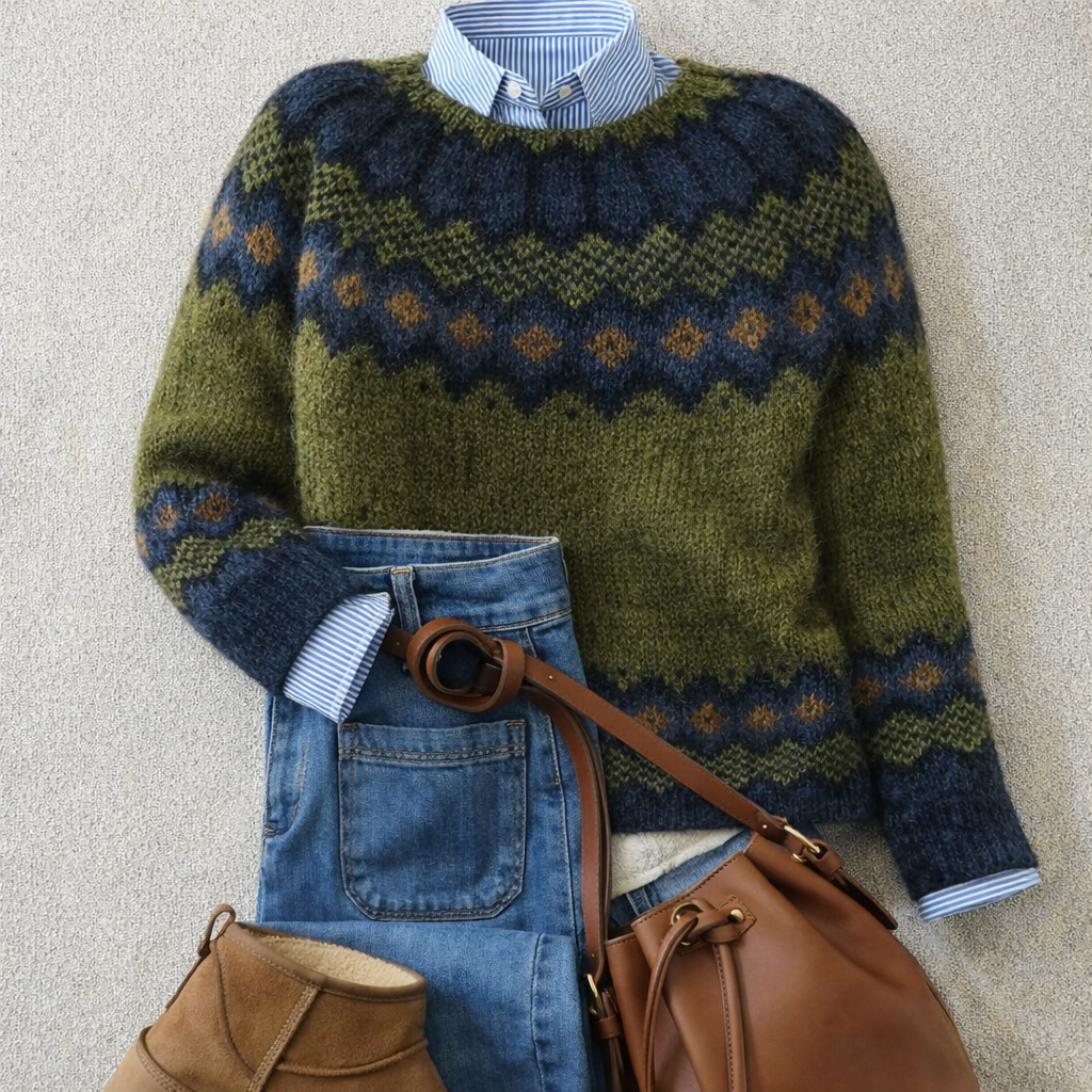 Hazel - Women's Fair Isle Crew Neck Sweater 