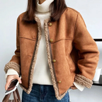 Heidi - Women's Button-Front Sherpa-Lined Faux Suede Jacket