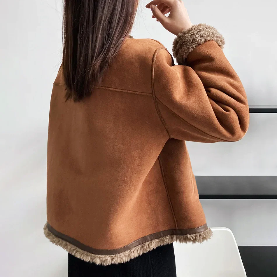 Heidi - Women's Button-Front Sherpa-Lined Faux Suede Jacket