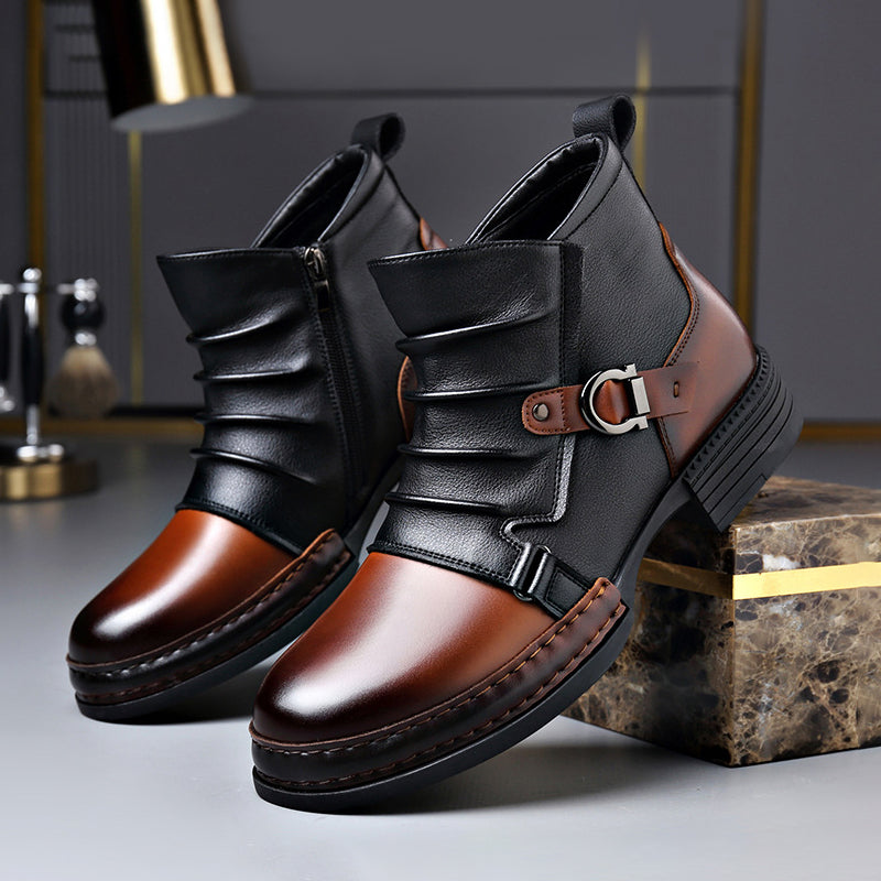 Hugo - Men's Buckle-Strap Layered Leather Ankle Boots