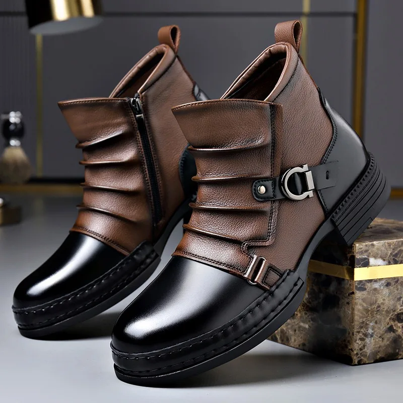 Hugo - Men's Buckle-Strap Layered Leather Ankle Boots