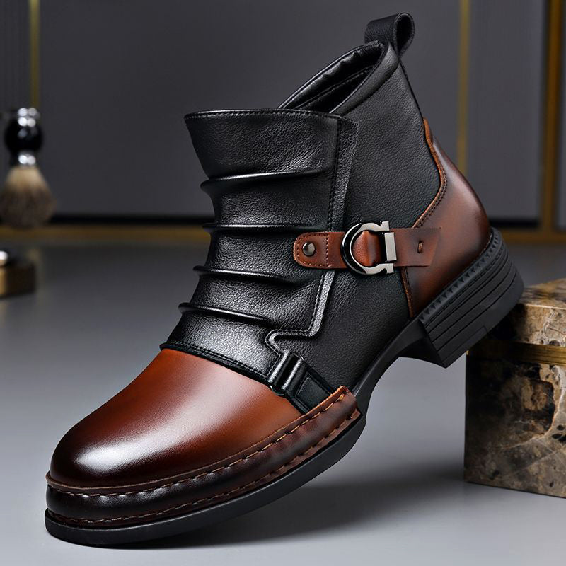 Hugo - Men's Buckle-Strap Layered Leather Ankle Boots