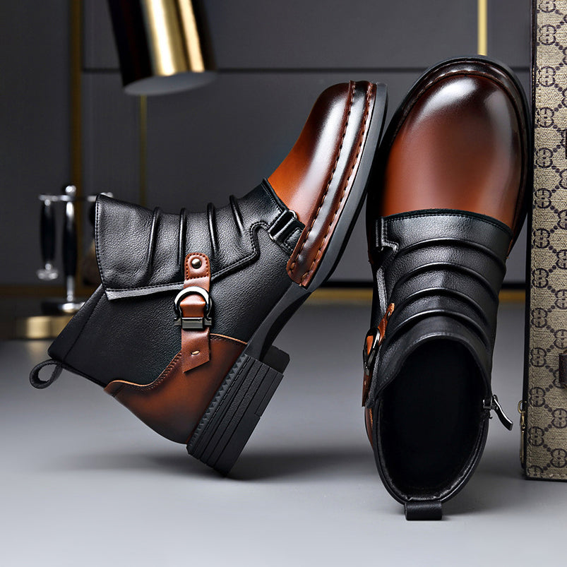 Hugo - Men's Buckle-Strap Layered Leather Ankle Boots