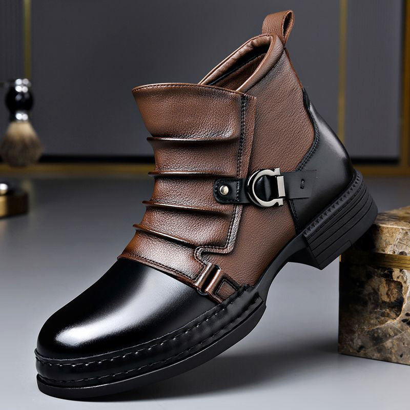 Hugo - Men's Buckle-Strap Layered Leather Ankle Boots