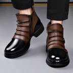 Hugo - Men's Buckle-Strap Layered Leather Ankle Boots