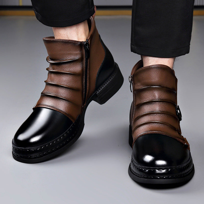 Hugo - Men's Buckle-Strap Layered Leather Ankle Boots