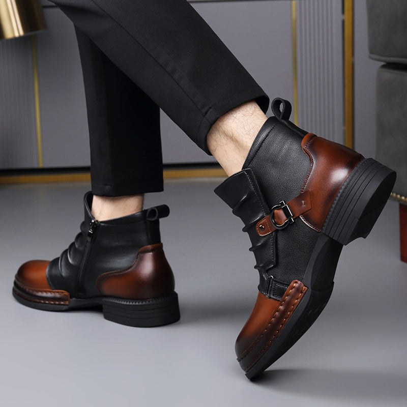 Hugo - Men's Buckle-Strap Layered Leather Ankle Boots