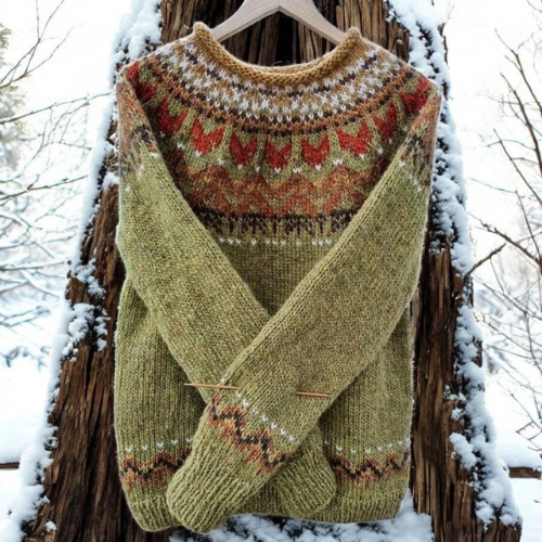 Isla - Women's Fair Isle Wool Blend Sweater with Patterned Yoke