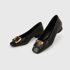 Jane - Women's Square-Toe Low Heels with Gold Buckle Detail
