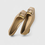 Jane - Women's Square-Toe Low Heels with Gold Buckle Detail