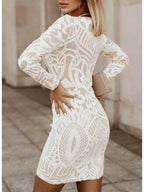 Jessa - Women's Geometric Lace V-Neck Bodycon Dress