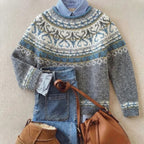 Johanna - Women's Fair Isle Crew Neck Sweater with Striped Collar