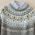 Johanna - Women's Fair Isle Crew Neck Sweater with Striped Collar