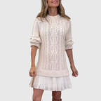 Juliet - Women's Cable-Knit Sweater Dress with Pleated Hem