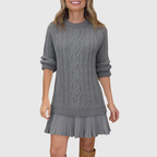 Juliet - Women's Cable-Knit Sweater Dress with Pleated Hem