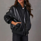 Juliette - Women's Vegan Leather Bomber Jacket with Ribbed Cuffs