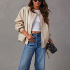 Juliette - Women's Vegan Leather Bomber Jacket with Ribbed Cuffs
