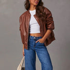Juliette - Women's Vegan Leather Bomber Jacket with Ribbed Cuffs