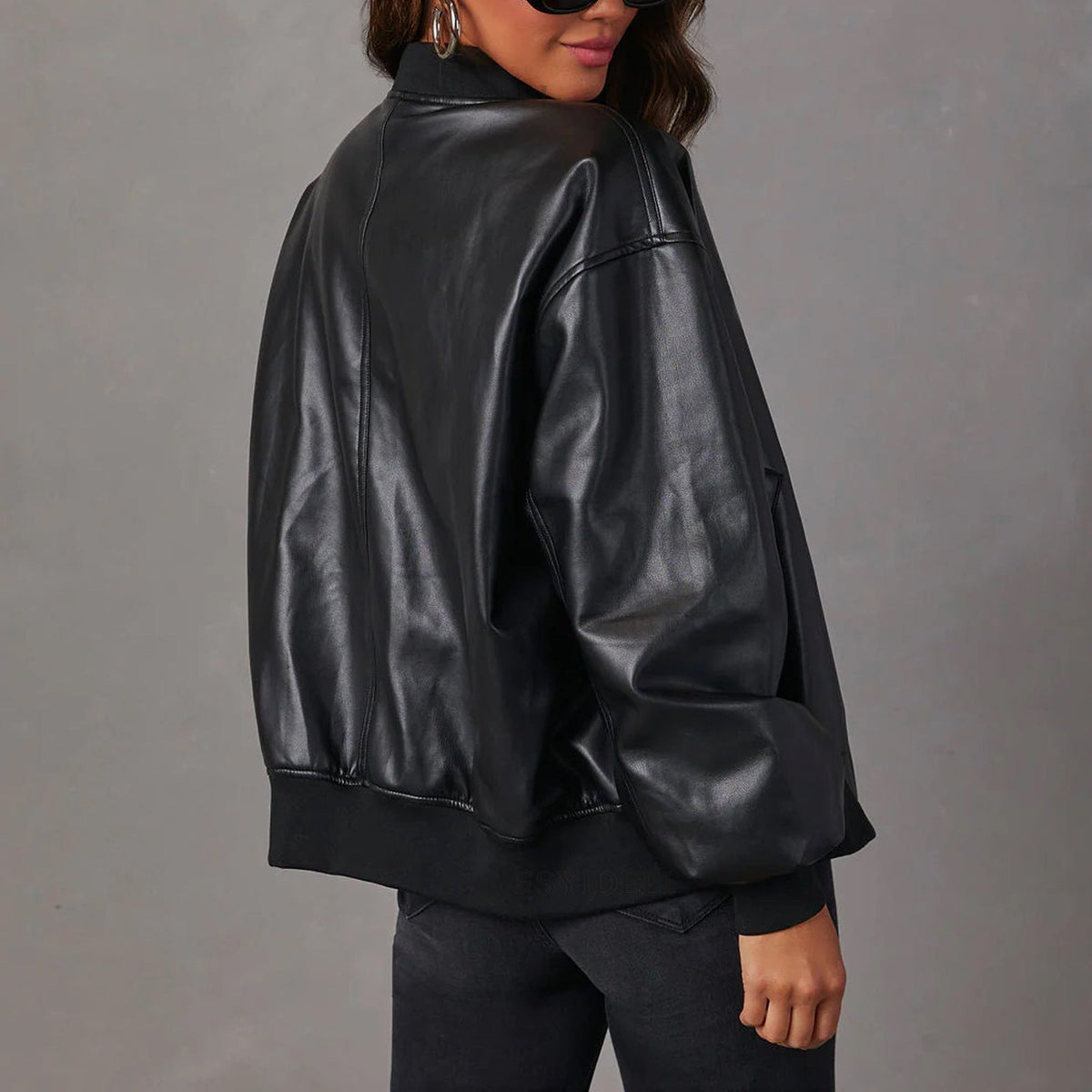 Juliette - Women's Vegan Leather Bomber Jacket with Ribbed Cuffs