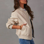 Juliette - Women's Vegan Leather Bomber Jacket with Ribbed Cuffs