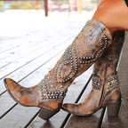 Kassidy - Women's Studded Western Knee-High Boots
