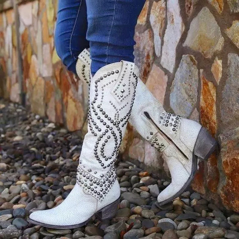 Kassidy - Women's Studded Western Knee-High Boots