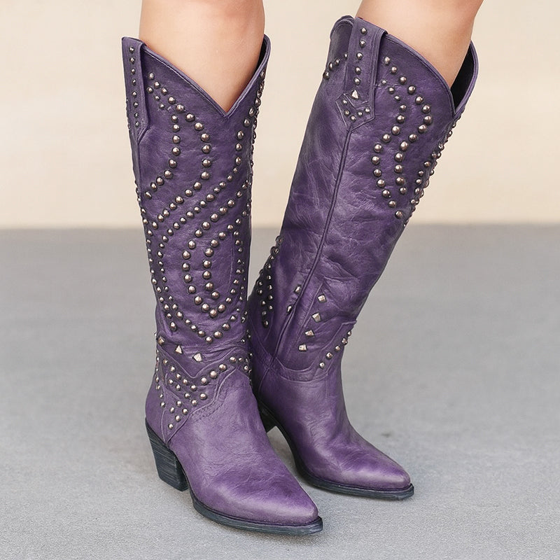 Kassidy - Women's Studded Western Knee-High Boots