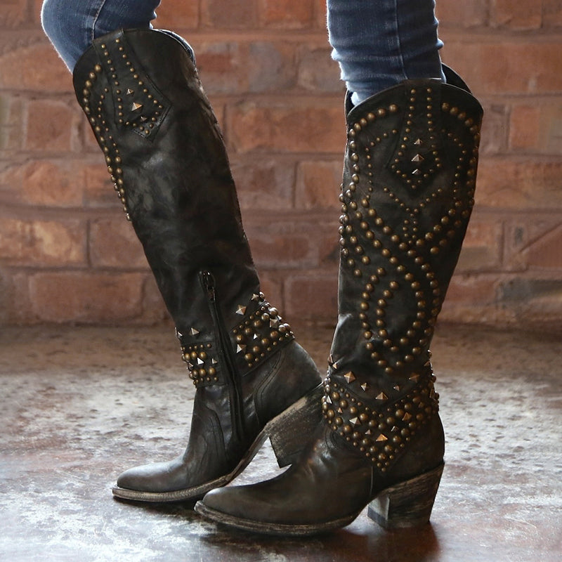 Kassidy - Women's Studded Western Knee-High Boots