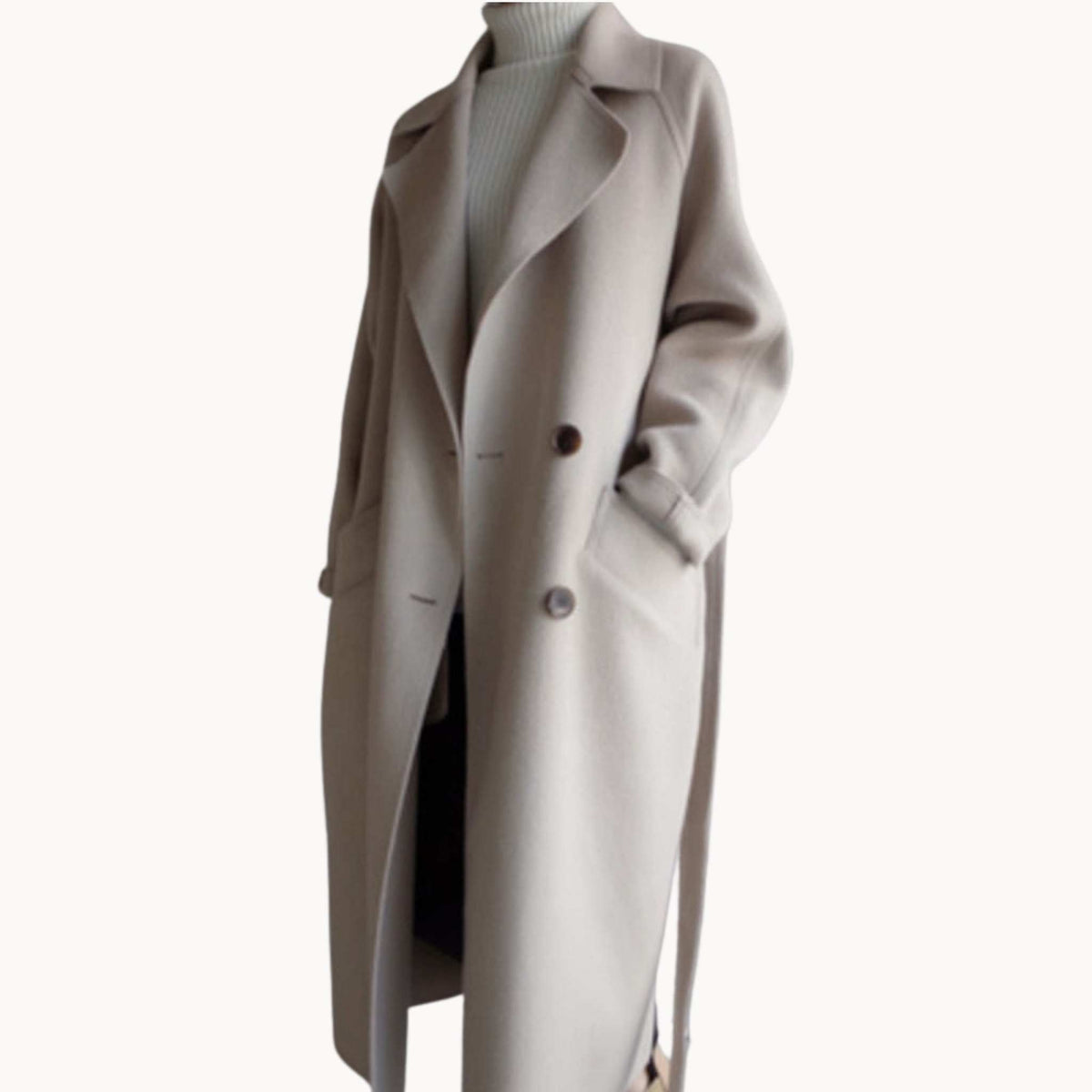 Kate - Women's Oversized Double-Breasted Wool Coat with Belt