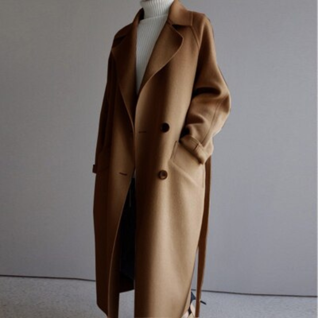 Kate - Women's Oversized Double-Breasted Wool Coat with Belt