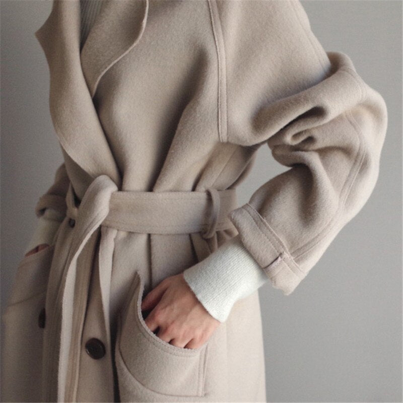 Kate - Women's Oversized Double-Breasted Wool Coat with Belt