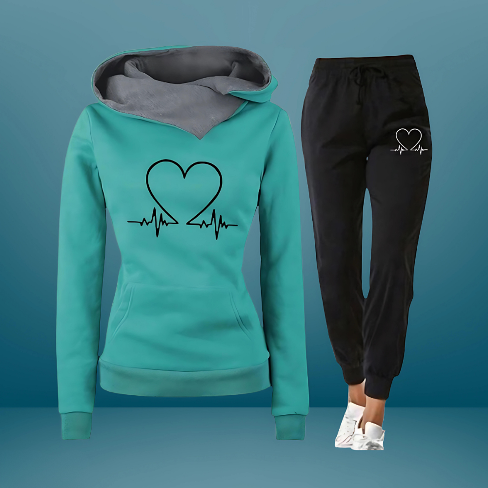 Kendra - Women's Heartbeat Graphic Hoodie Jogger Set