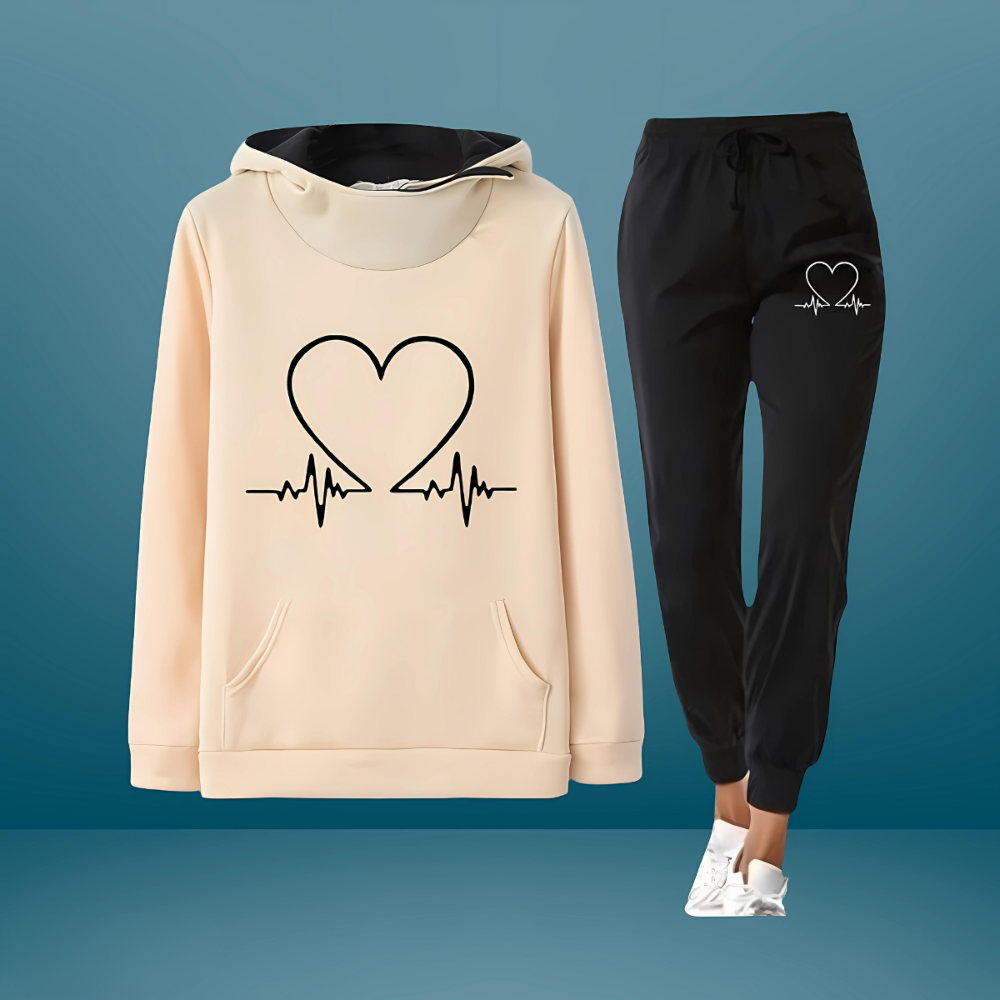 Kendra - Women's Heartbeat Graphic Hoodie Jogger Set