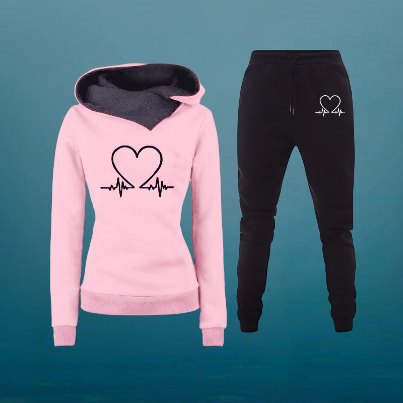 Kendra - Women's Heartbeat Graphic Hoodie Jogger Set