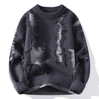 Kevin -  Men's Distressed Crew Sweater with Frayed Texture Panels