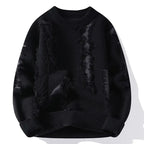 Kevin -  Men's Distressed Crew Sweater with Frayed Texture Panels