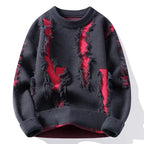 Kevin -  Men's Distressed Crew Sweater with Frayed Texture Panels