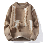 Kevin -  Men's Distressed Crew Sweater with Frayed Texture Panels